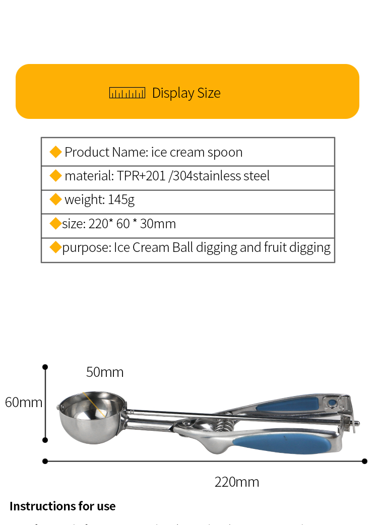 Amazon hot sales eco-friendly Fruit Ball Scoop Kitchen Accessories stainless steel ice cream scoop