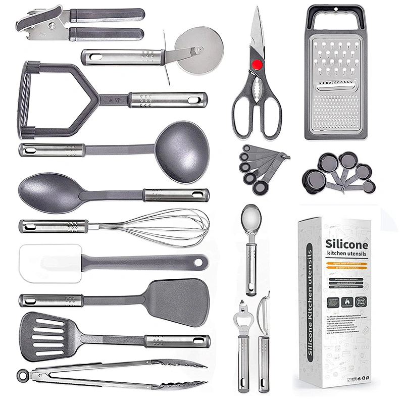 Amazon Hot Selling kitchen utensils supplier Cookware Sets Nylon kitchen  utensils Stainless steel handle Cooking Utensils Set