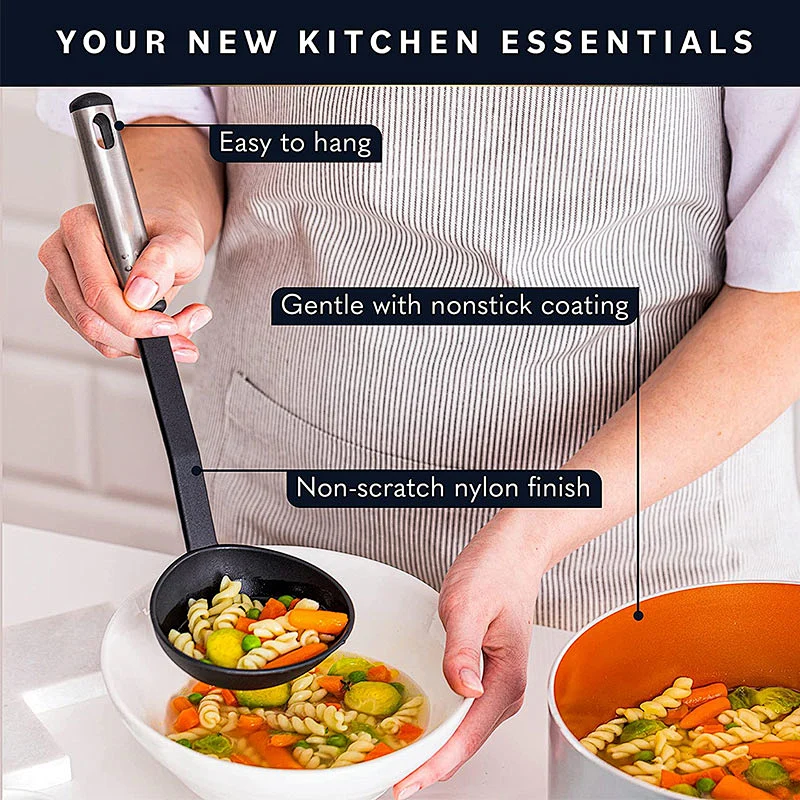 Amazon Hot Selling kitchen utensils supplier Cookware Sets Nylon kitchen  utensils Stainless steel handle Cooking Utensils Set