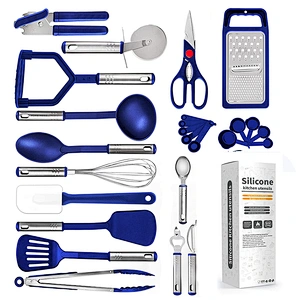 Amazon Hot Selling kitchen utensils supplier Cookware Sets Nylon kitchen  utensils Stainless steel handle Cooking Utensils Set