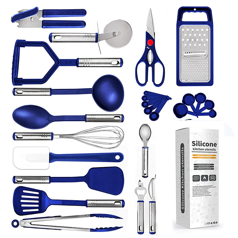 Amazon Hot Selling kitchen utensils supplier Cookware Sets Nylon kitchen  utensils Stainless steel handle Cooking Utensils Set