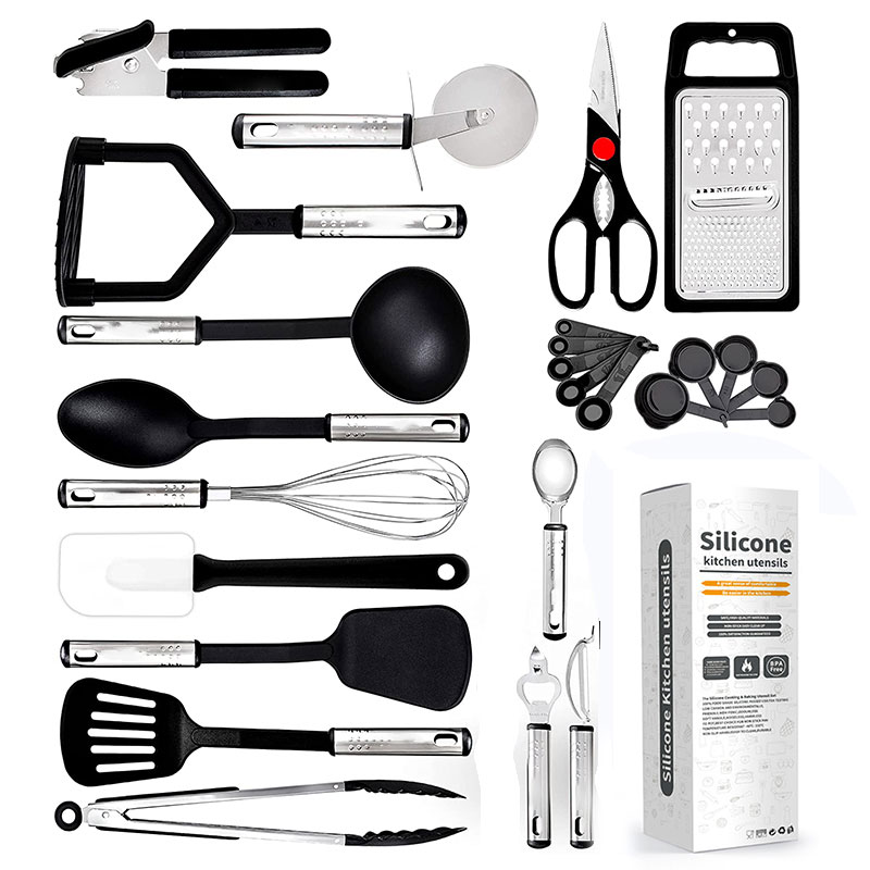 Amazon Hot Selling kitchen utensils supplier Cookware Sets Nylon kitchen  utensils Stainless steel handle Cooking Utensils Set