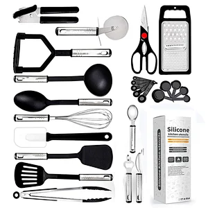 Amazon Hot Selling kitchen utensils supplier Cookware Sets Nylon kitchen  utensils Stainless steel handle Cooking Utensils Set