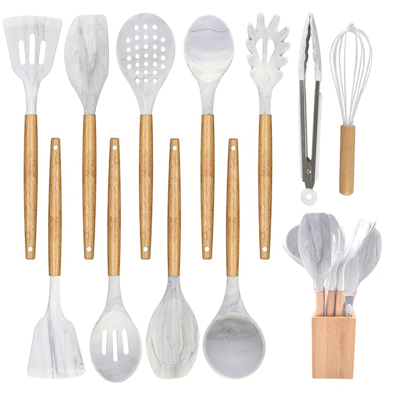 amazon top seller 12 Piece silicone kitchen accessories cooking utensils set marble cookware cozinha silicone kitchen utensils