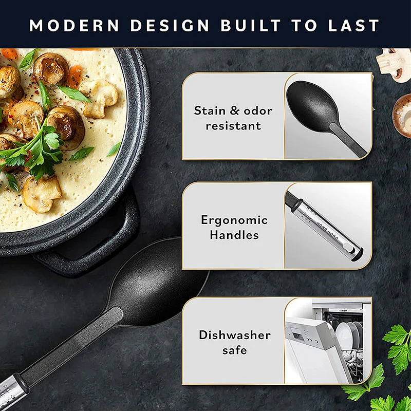 Amazon Hot Selling kitchen utensils supplier Cookware Sets Nylon kitchen  utensils Stainless steel handle Cooking Utensils Set