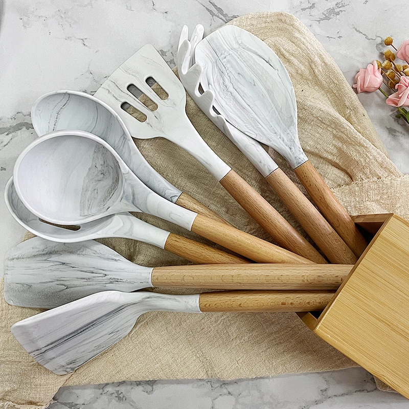 amazon top seller 12 Piece silicone kitchen accessories cooking utensils set marble cookware cozinha silicone kitchen utensils