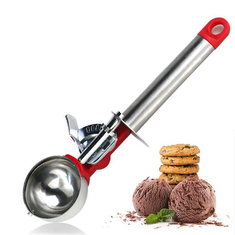 Hot Sales Ice Creem Scoop fruit ball digger Stainless Steel cake Spoon Non-Slip Grip Cookie Scoop Freezer Ice Creams Scoop Spoon