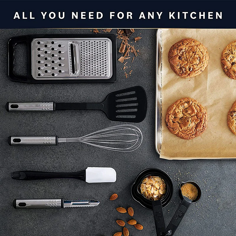Amazon Hot Selling kitchen utensils supplier Cookware Sets Nylon kitchen  utensils Stainless steel handle Cooking Utensils Set