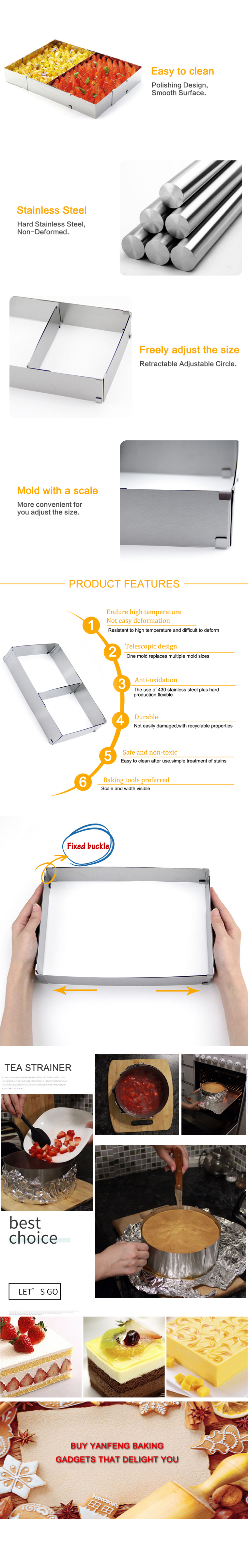 Hot sales professional big size stainless steel square adjustable cake mold