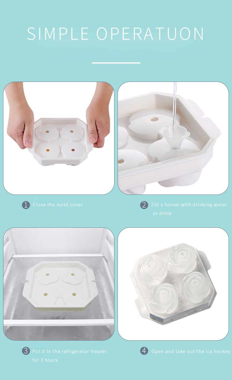 Amazon hot sale 4 cavity Ice Trays Easy-Release Ice Cube mold with Spill-Resistant Removable Lid for Cocktail Freezer Ice Trays