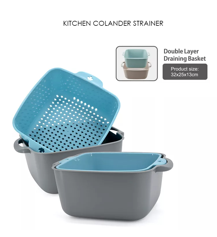 Kitchen Multi-Function Drain Basket For Cleaning,Draining and Double Layer Storing Fruits and Vegetables drain basket