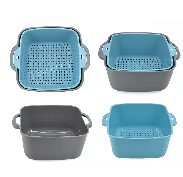 Kitchen Multi-Function Drain Basket For Cleaning,Draining and Double Layer Storing Fruits and Vegetables drain basket