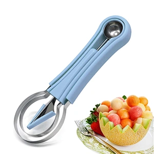 Stainless Steel Fruit Dig Ball Spoon Three-piece Multi-Function Fruit Carving Knife 3-in-1 Melon Baller Scoop