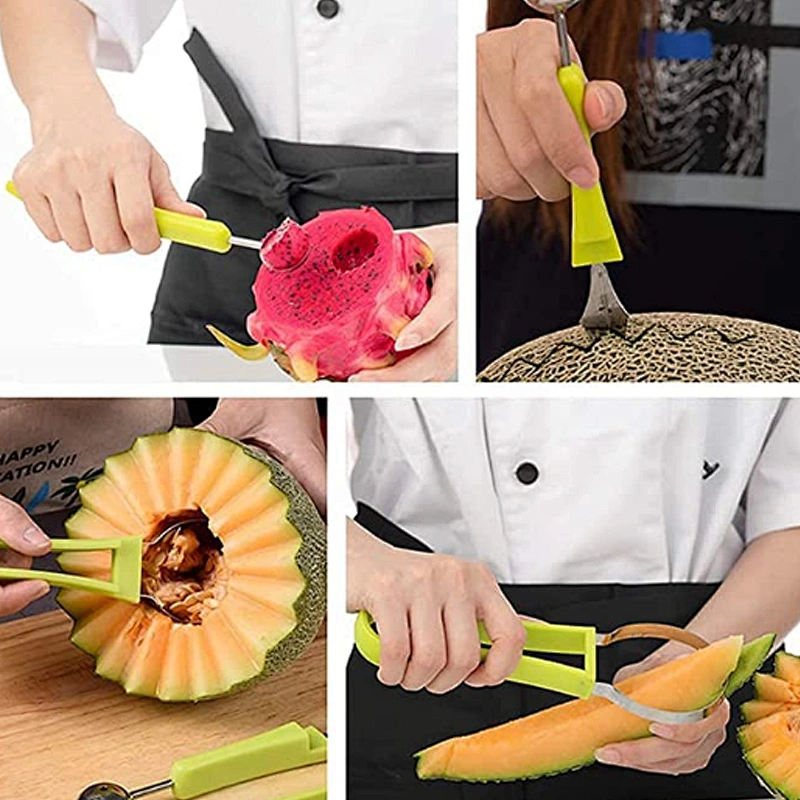 Stainless Steel Fruit Dig Ball Spoon Three-piece Multi-Function Fruit Carving Knife 3-in-1 Melon Baller Scoop