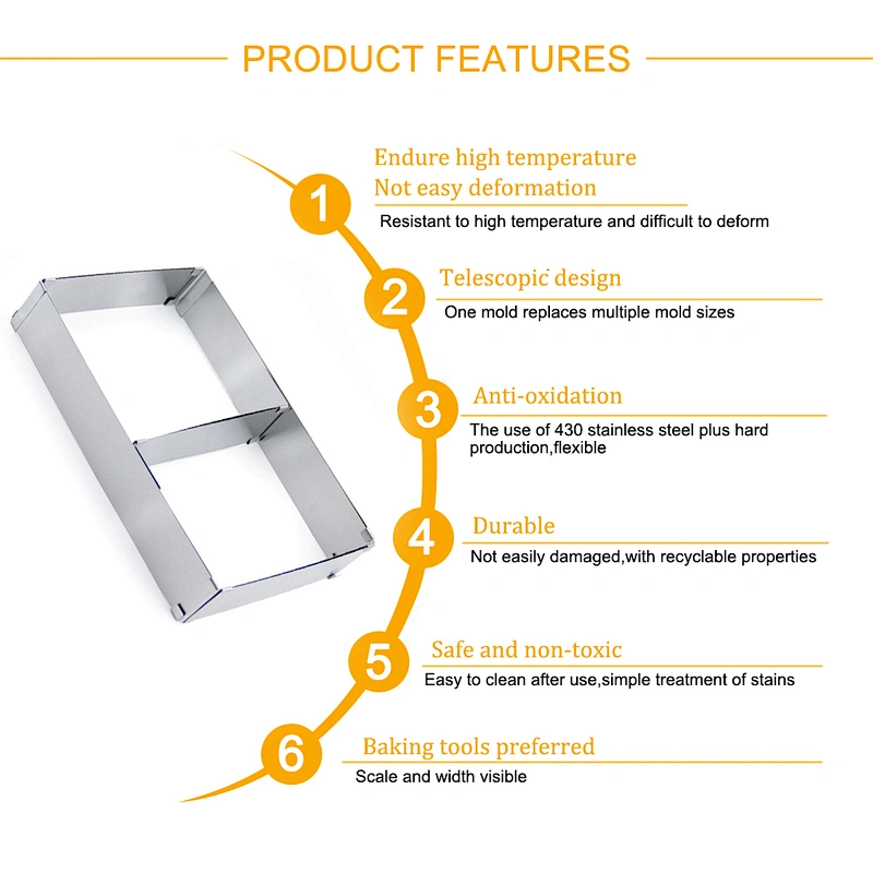 Hot sales professional big size stainless steel square adjustable cake mold