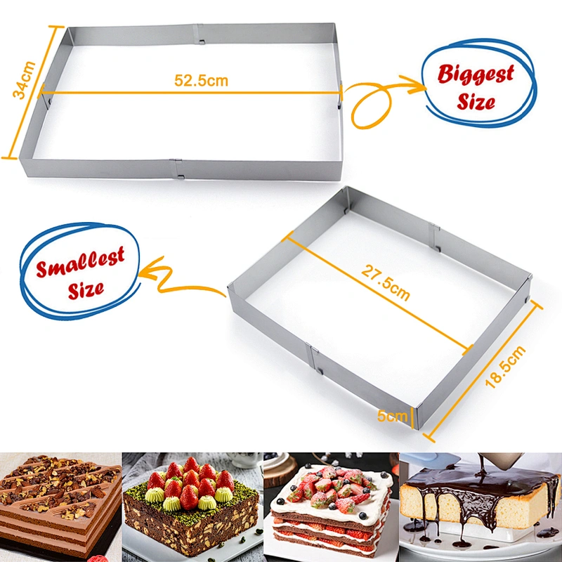 Hot sales professional big size stainless steel square adjustable cake mold