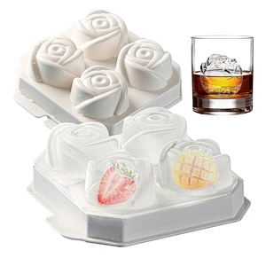 Amazon hot sale 4 cavity Ice Trays Easy-Release Ice Cube mold with Spill-Resistant Removable Lid for Cocktail Freezer Ice Trays