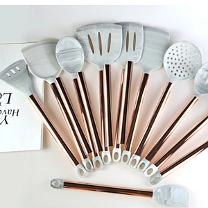 NEW PRODUCTS ROSE GOLD KITCHEN ACCESSORIES UTENSILS COCINA SILICONE KITCHEN UTENSIL SET FOR STAINLESS STEEL HANDLE