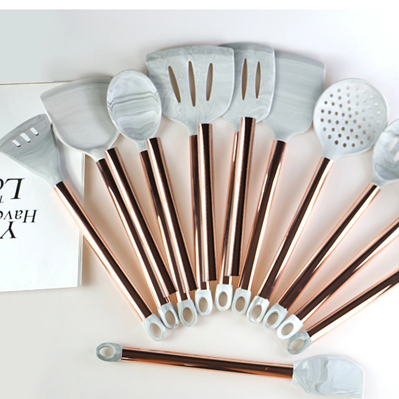 NEW PRODUCTS ROSE GOLD KITCHEN ACCESSORIES UTENSILS COCINA SILICONE KITCHEN UTENSIL SET FOR STAINLESS STEEL HANDLE