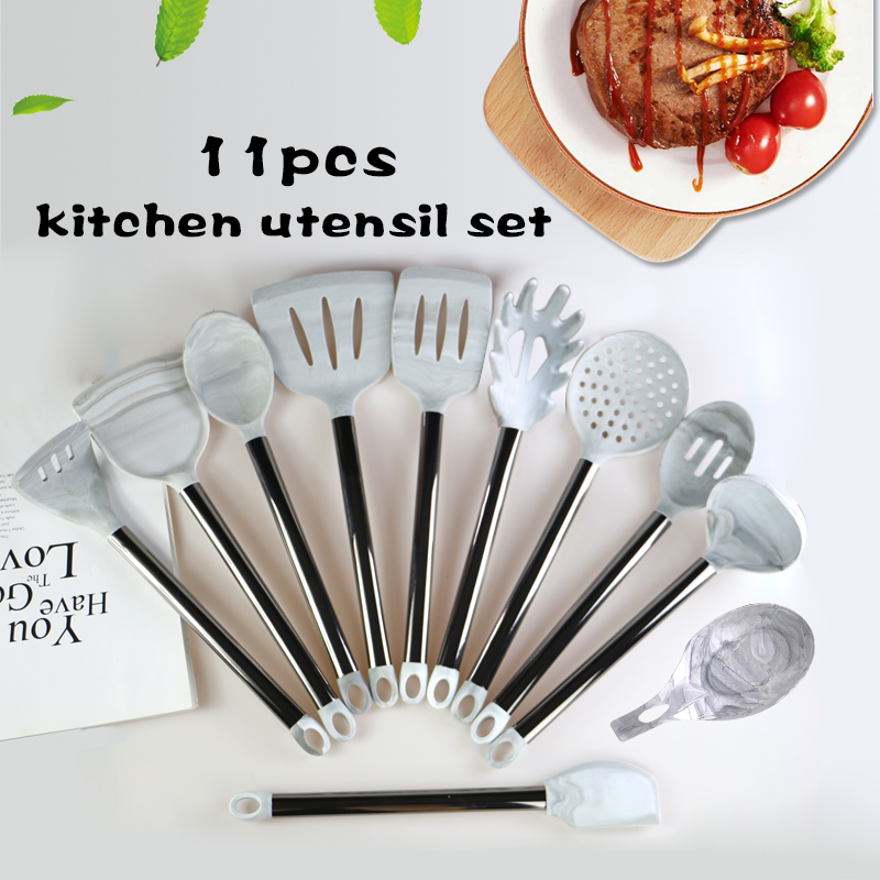 AMAZON TOP SELLER STAINLESS STEEL KITCHEN GADGETS KITCHEN UTENSILS 10 PCS MARBLE SILICONE COOKING UTENSILS SETS FOR KITCHEN