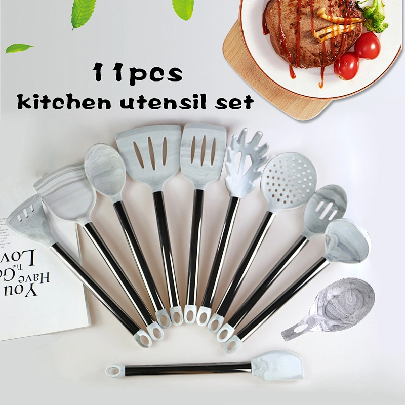 AMAZON TOP SELLER STAINLESS STEEL KITCHEN GADGETS KITCHEN UTENSILS 10 PCS MARBLE SILICONE COOKING UTENSILS SETS FOR KITCHEN
