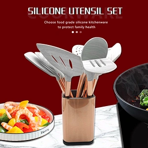 NEW PRODUCTS ROSE GOLD KITCHEN ACCESSORIES UTENSILS COCINA SILICONE KITCHEN UTENSIL SET FOR STAINLESS STEEL HANDLE