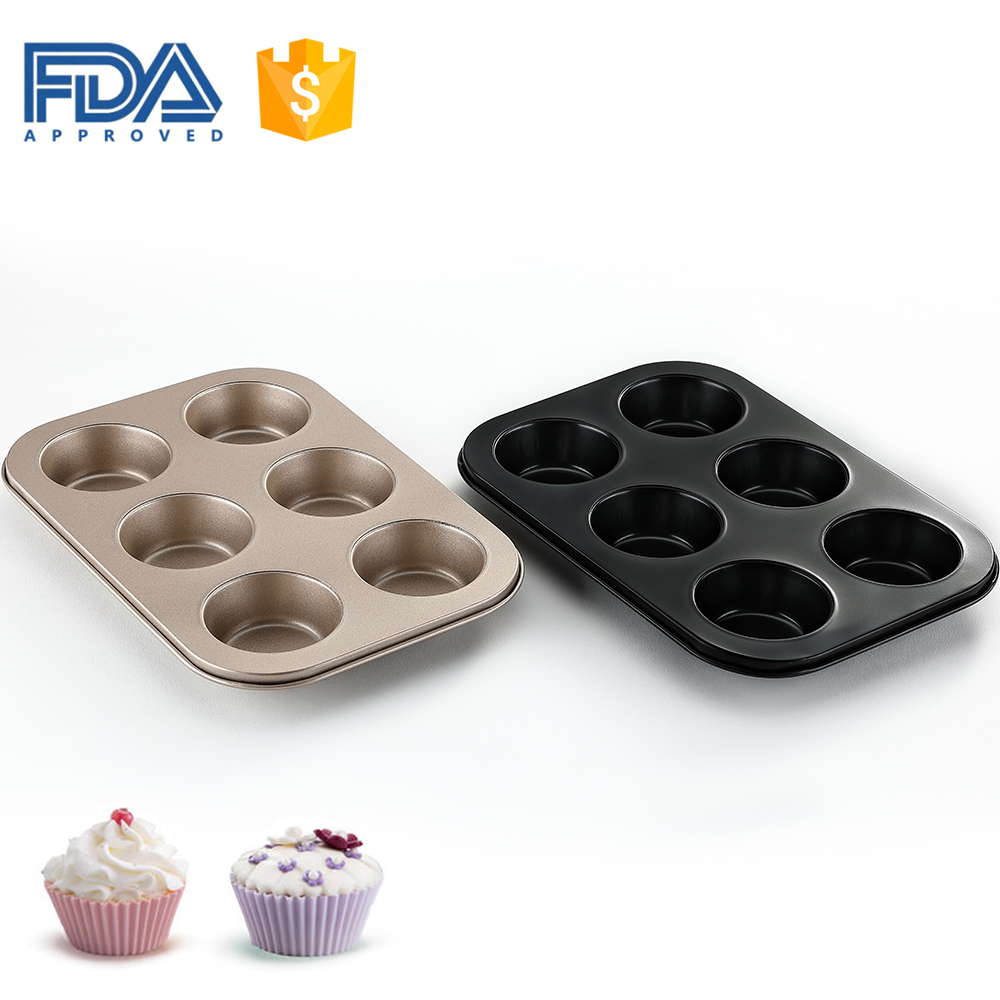 kitchen Wholesale Carbon Steel Cake Baking Tray Non-stick Bakeware 6 holes Baking Pan Molds