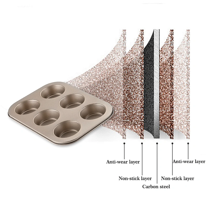 kitchen Wholesale Carbon Steel Cake Baking Tray Non-stick Bakeware 6 holes Baking Pan Molds
