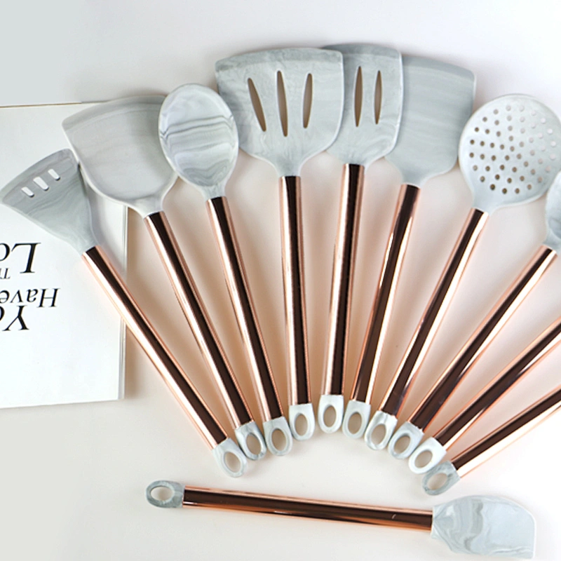 NEW PRODUCTS ROSE GOLD KITCHEN ACCESSORIES UTENSILS COCINA SILICONE KITCHEN UTENSIL SET FOR STAINLESS STEEL HANDLE