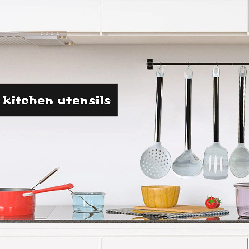 AMAZON TOP SELLER STAINLESS STEEL KITCHEN GADGETS KITCHEN UTENSILS 10 PCS MARBLE SILICONE COOKING UTENSILS SETS FOR KITCHEN