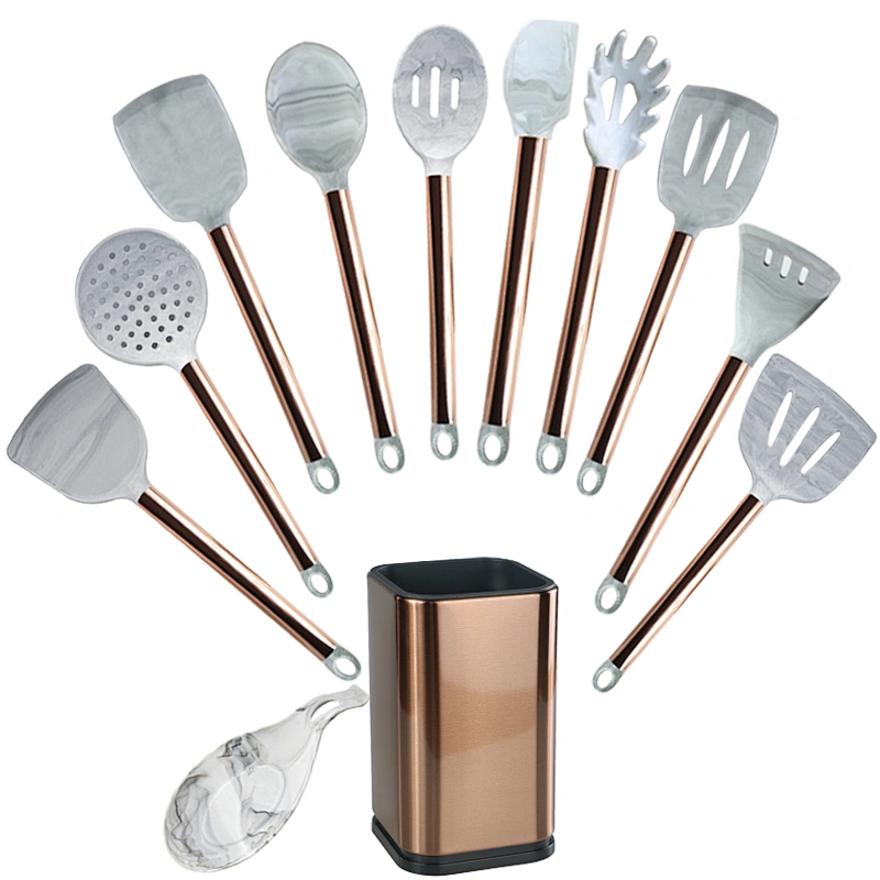 NEW PRODUCTS ROSE GOLD KITCHEN ACCESSORIES UTENSILS COCINA SILICONE KITCHEN UTENSIL SET FOR STAINLESS STEEL HANDLE