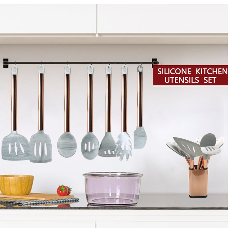 NEW PRODUCTS ROSE GOLD KITCHEN ACCESSORIES UTENSILS COCINA SILICONE KITCHEN UTENSIL SET FOR STAINLESS STEEL HANDLE