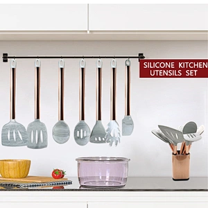 NEW PRODUCTS ROSE GOLD KITCHEN ACCESSORIES UTENSILS COCINA SILICONE KITCHEN UTENSIL SET FOR STAINLESS STEEL HANDLE