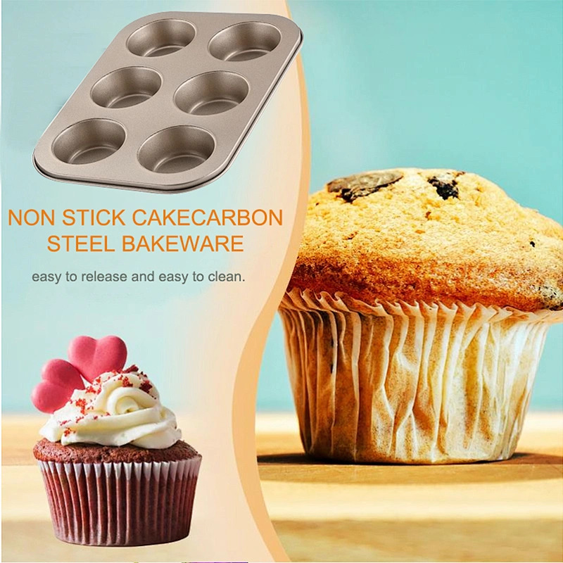kitchen Wholesale Carbon Steel Cake Baking Tray Non-stick Bakeware 6 holes Baking Pan Molds