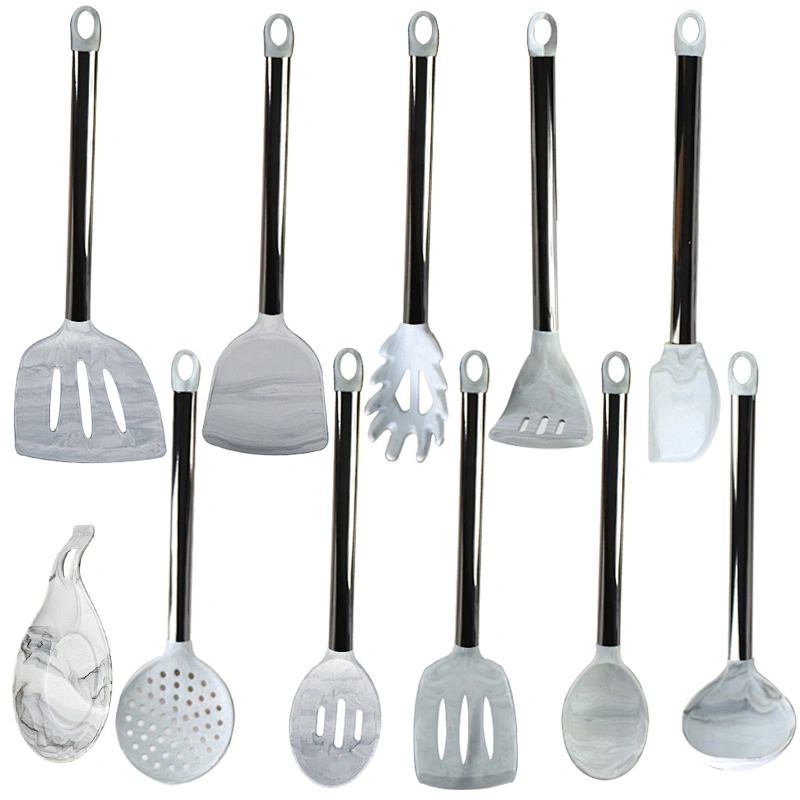 AMAZON TOP SELLER STAINLESS STEEL KITCHEN GADGETS KITCHEN UTENSILS 10 PCS MARBLE SILICONE COOKING UTENSILS SETS FOR KITCHEN