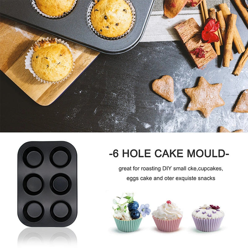 kitchen Wholesale Carbon Steel Cake Baking Tray Non-stick Bakeware 6 holes Baking Pan Molds