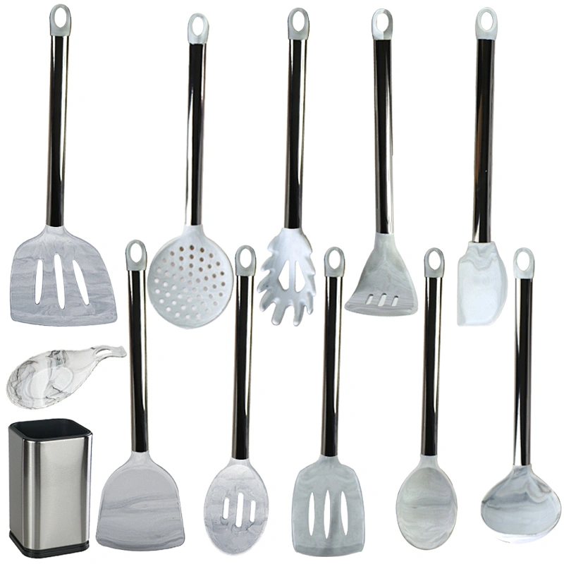 AMAZON TOP SELLER STAINLESS STEEL KITCHEN GADGETS KITCHEN UTENSILS 10 PCS MARBLE SILICONE COOKING UTENSILS SETS FOR KITCHEN