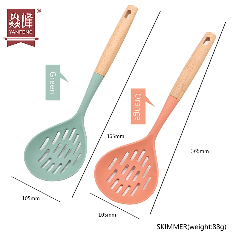 2022 New Products Heat Resistant Kitchen Accessories Utensils Kitchen Gadgets Silicone Cooking Skimmer With Wood Handle