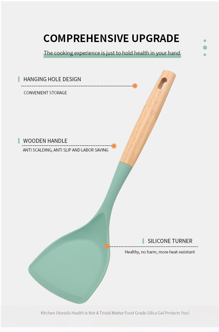 New Products Silicone High Quality Kitchen Turner Heat-resistant Non-slip Cooking Utensils Silicone Turner