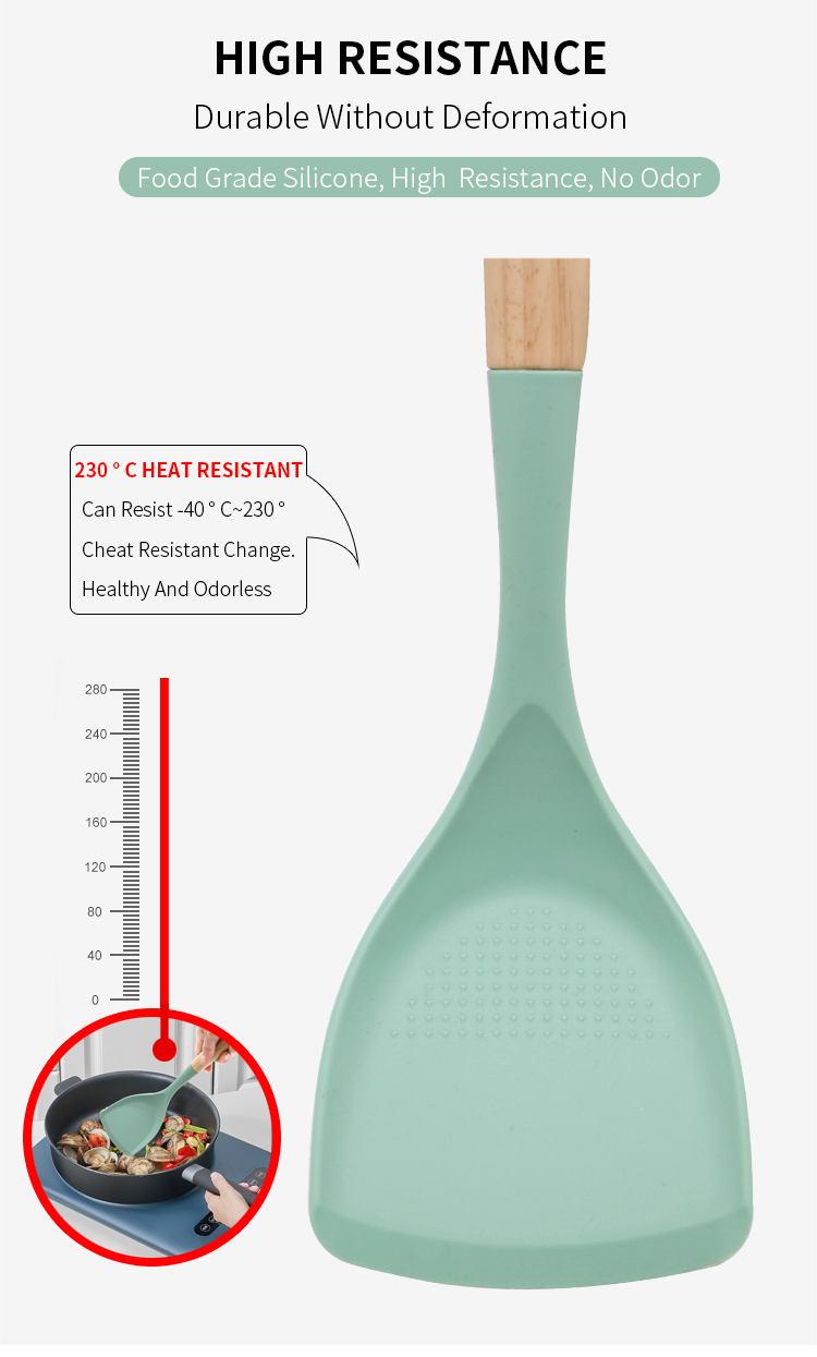 New Products Silicone High Quality Kitchen Turner Heat-resistant Non-slip Cooking Utensils Silicone Turner