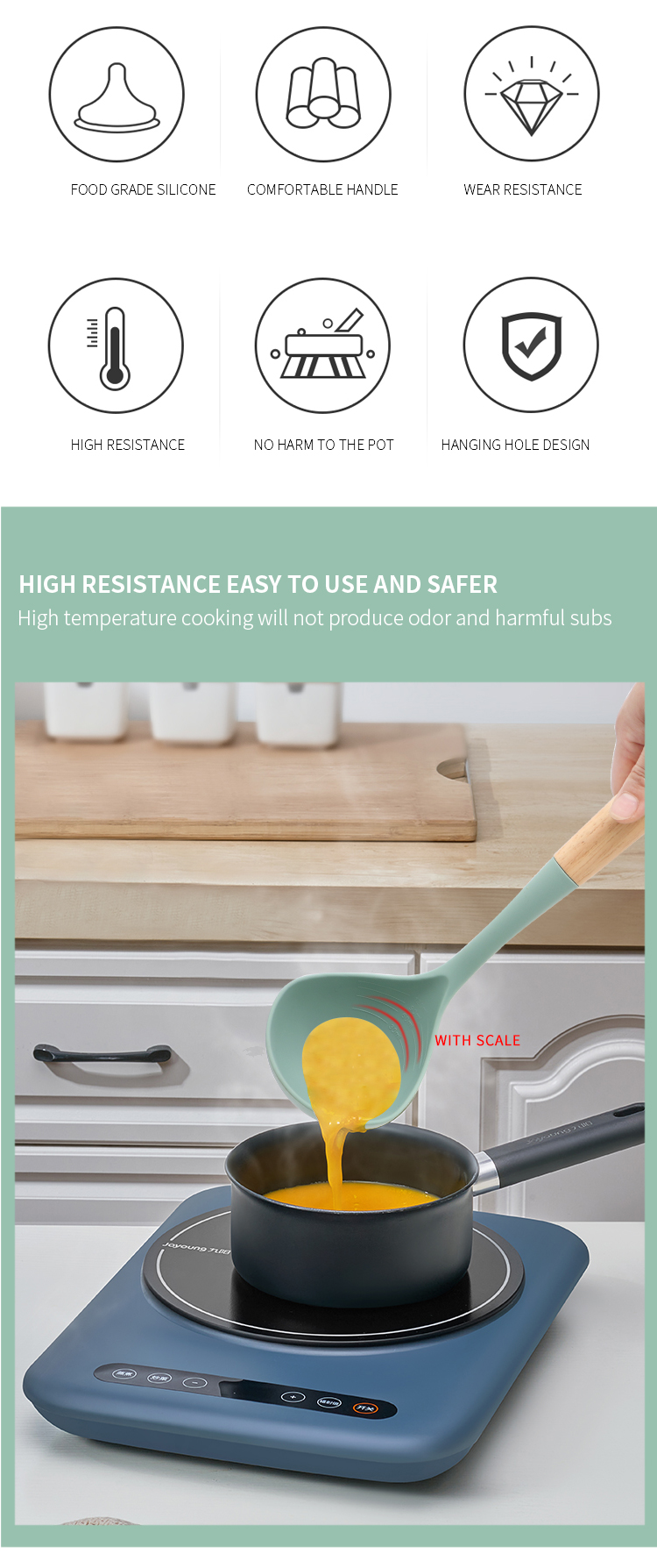 Amazon Products High Quality Kitchen Accessories Silicone Kitchen Ladle Non Stick Heat Resistant Silicone Soup Ladle
