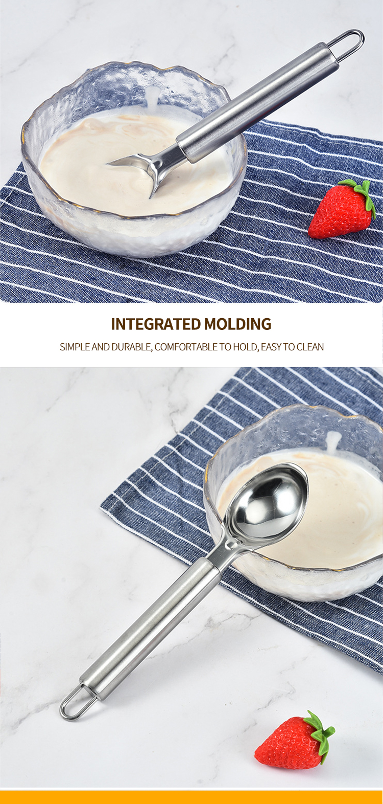 Factory Promotional Wholesale Ice Cream Scoop Kitchen Dessert Spoon Eco-friendly Stainless Steel Ice Cream Tools