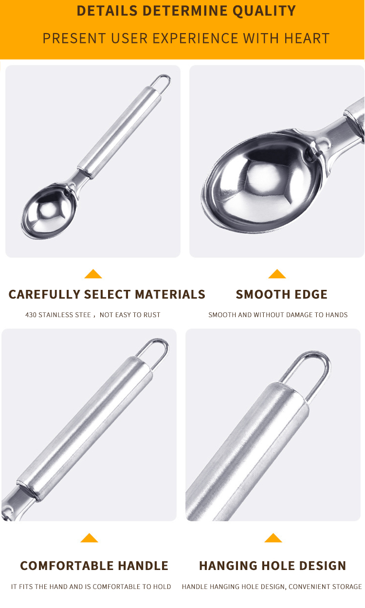 Factory Promotional Wholesale Ice Cream Scoop Kitchen Dessert Spoon Eco-friendly Stainless Steel Ice Cream Tools
