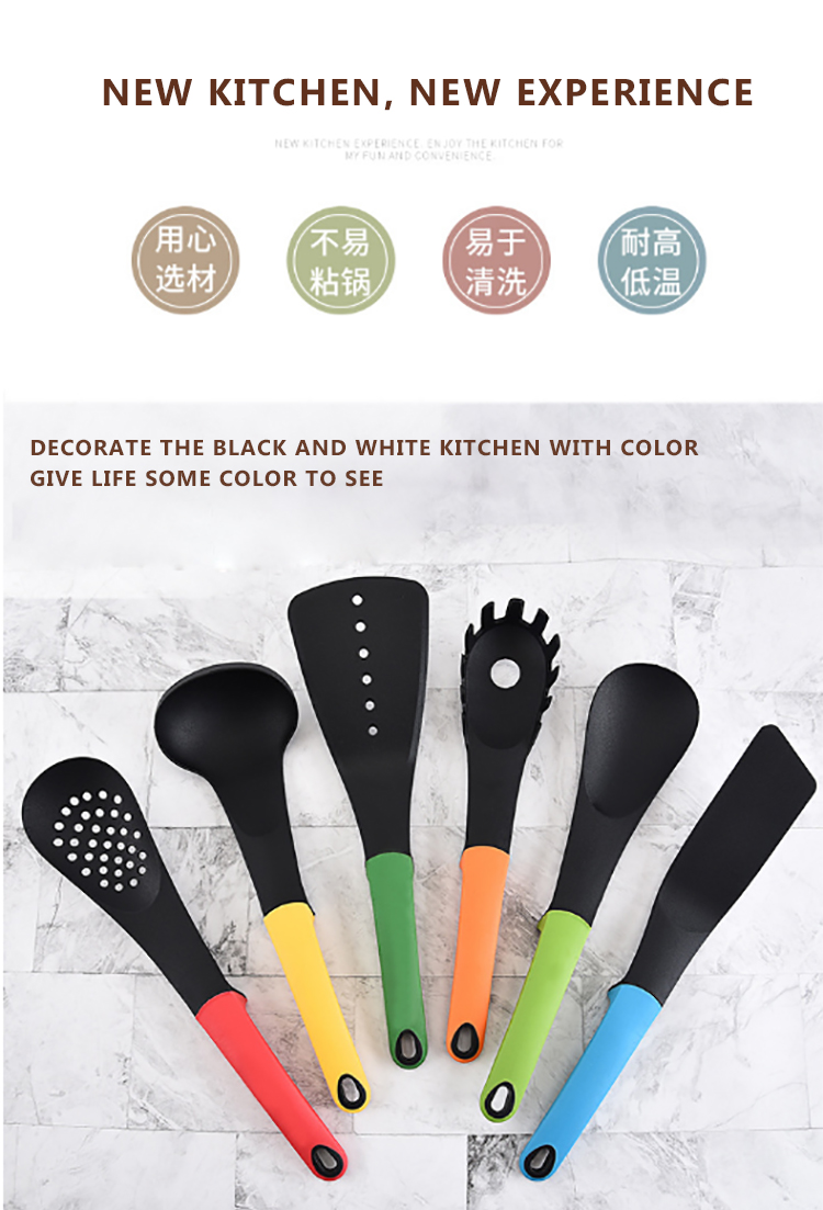 Factory Wholesale Kitchen Utensils Heat Resistant 7 Pieces Nylon Kitchen Utensil Set with Rotating Storage Stand