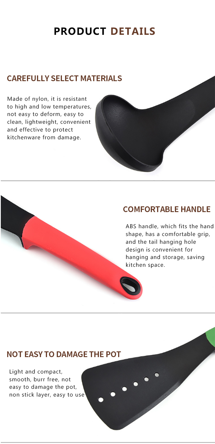 Factory Wholesale Kitchen Utensils Heat Resistant 7 Pieces Nylon Kitchen Utensil Set with Rotating Storage Stand