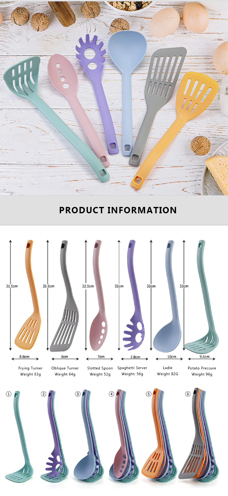 Hot Selling 6pcs Kitchen Cooking Utensils Heat Resistant kitchen tool Nylon Utensils Set for non stick cookware