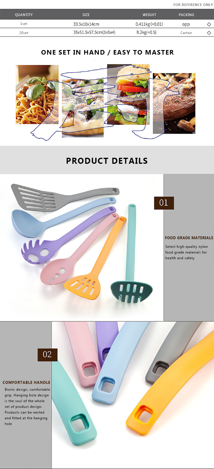Hot Selling 6pcs Kitchen Cooking Utensils Heat Resistant kitchen tool Nylon Utensils Set for non stick cookware