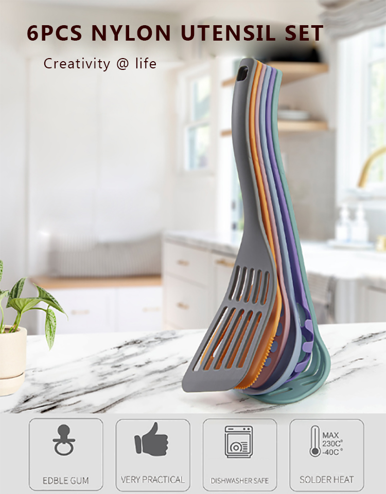 Hot Selling 6pcs Kitchen Cooking Utensils Heat Resistant kitchen tool Nylon Utensils Set for non stick cookware