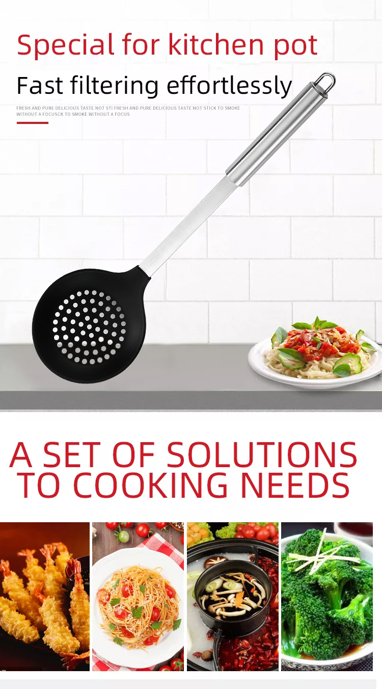 Kitchen Gadgets 304 Stainless Steel Holder Slotted Spoon Scoop Strainer Colander Kitchen Utensil Silicone Skimmer
