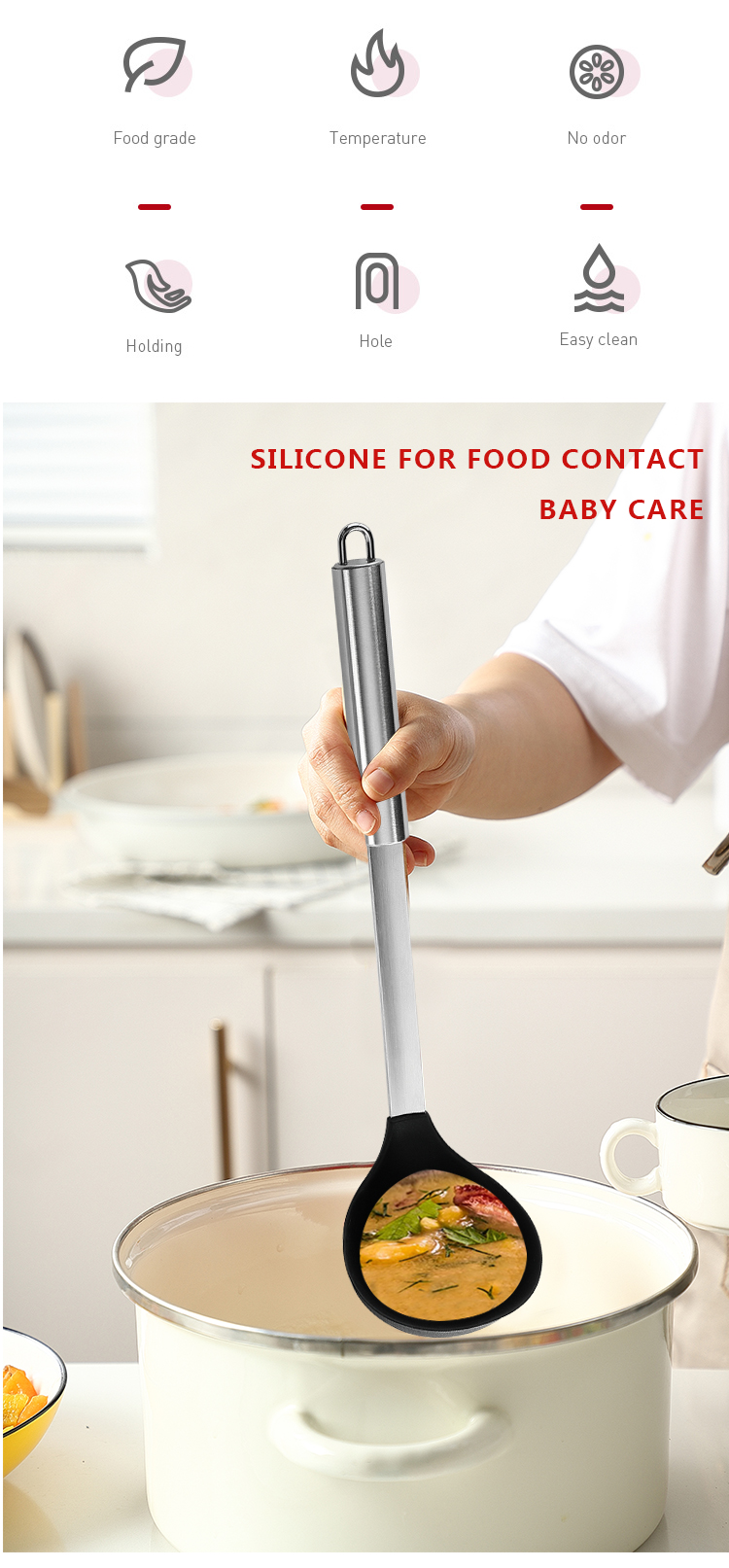 Amazon hot selling heat resistant silicone soup ladle silicone spoons non stick home kitchen cooking silicone kitchen ladle